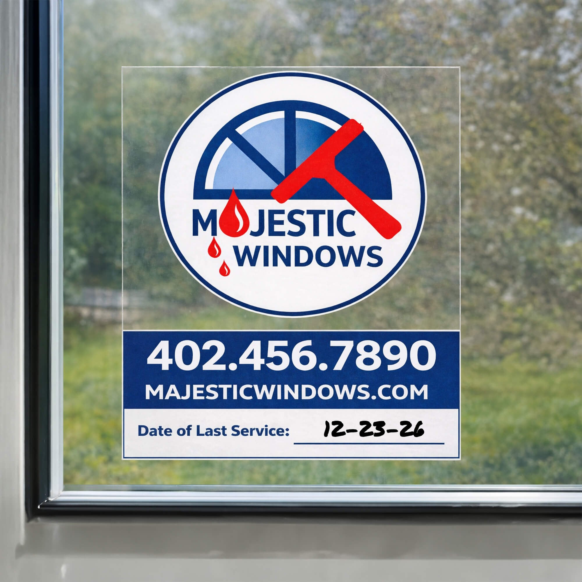 A window cling on a window for a window cleaning service