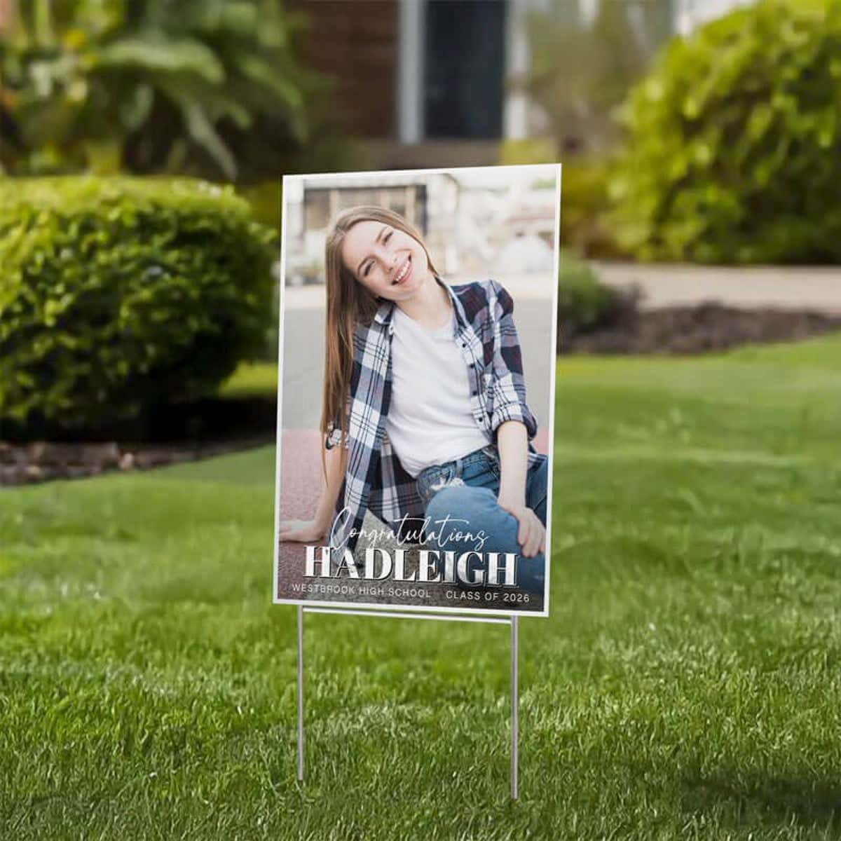 An 18x12 vertical yard sign for a graduate