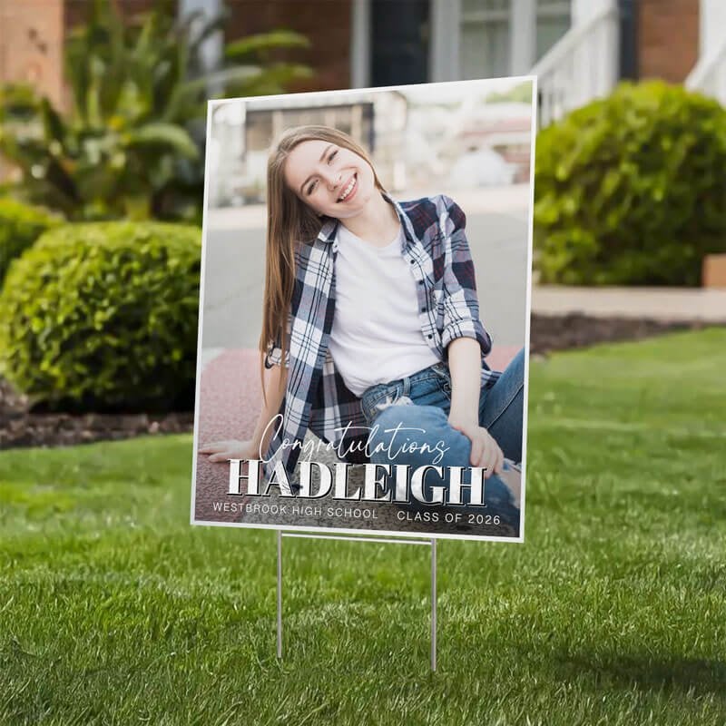 An 24x18 vertical yard sign for a graduate