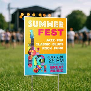 A vertical yard sign for a festival 