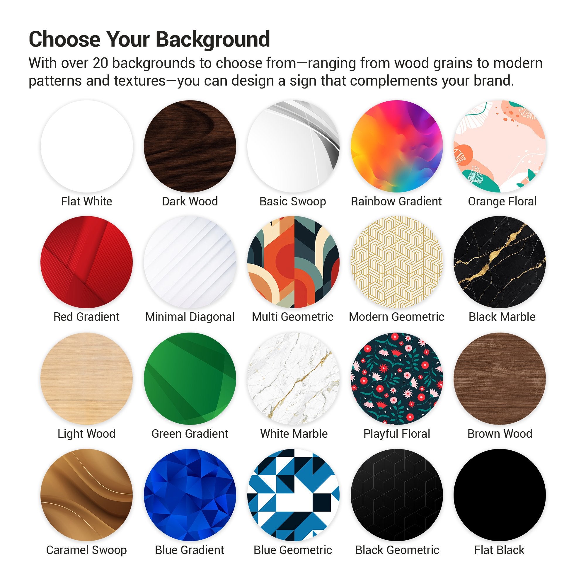 The background pattern options and their names The background pattern options and their names