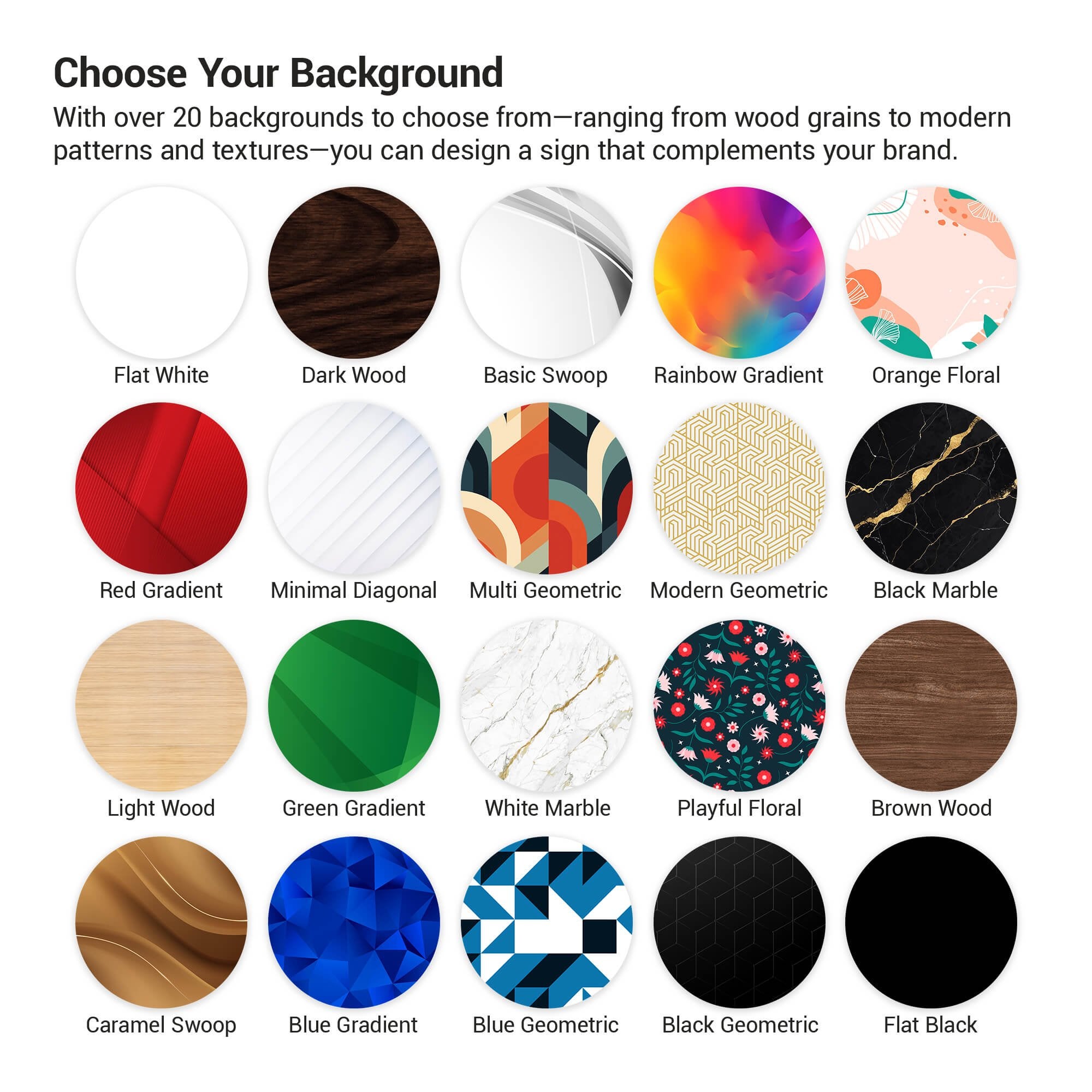 The background pattern options and their names The background pattern options and their names