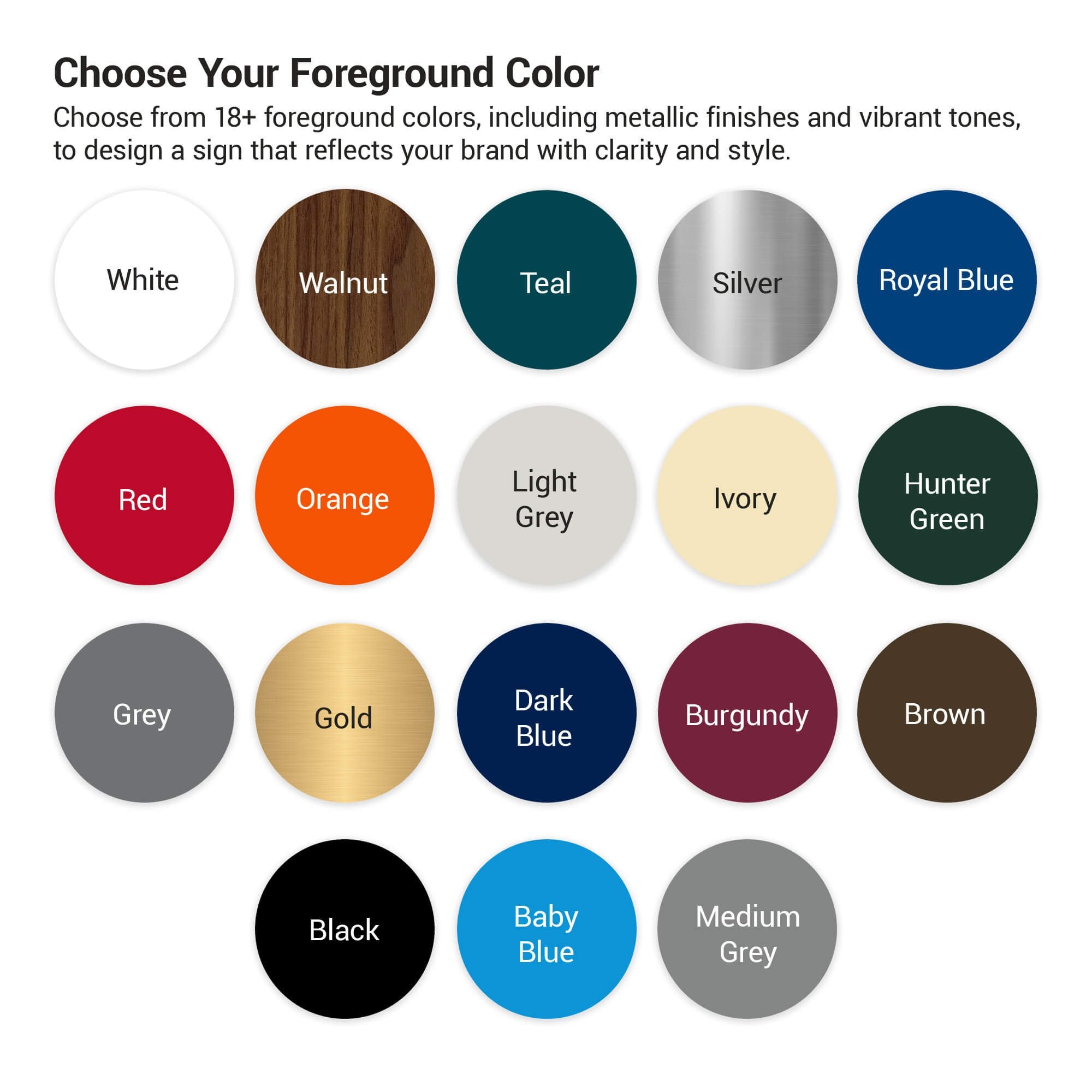 The foreground color options and their names The foreground color options and their names