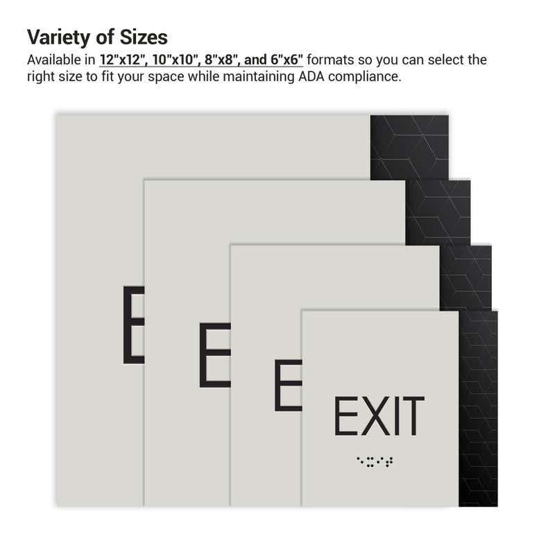 The four different square 2-layered ADA sign sizes next to each other