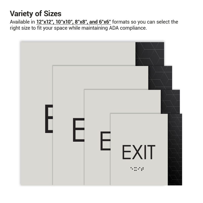 The four different square 2-layered ADA sign sizes next to each other