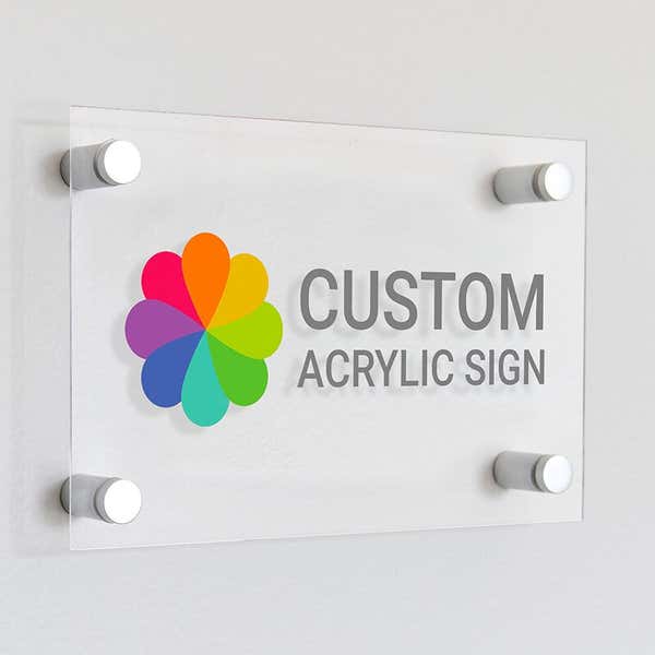 Large horizontal custom acrylic signs with a colorful logo