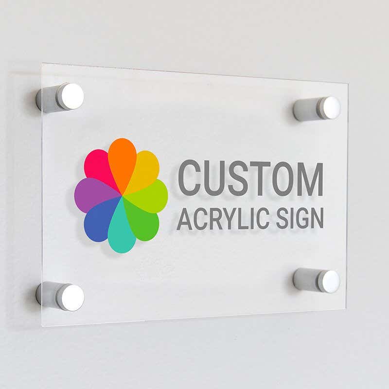 Large horizontal custom acrylic signs with a colorful logo