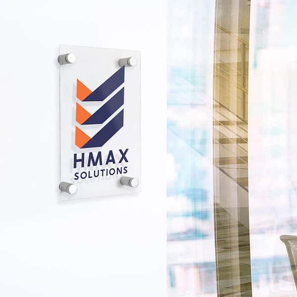 Horizontal custom acrylic sign with a company name and logo