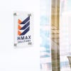 Horizontal custom acrylic sign with a company name and logo