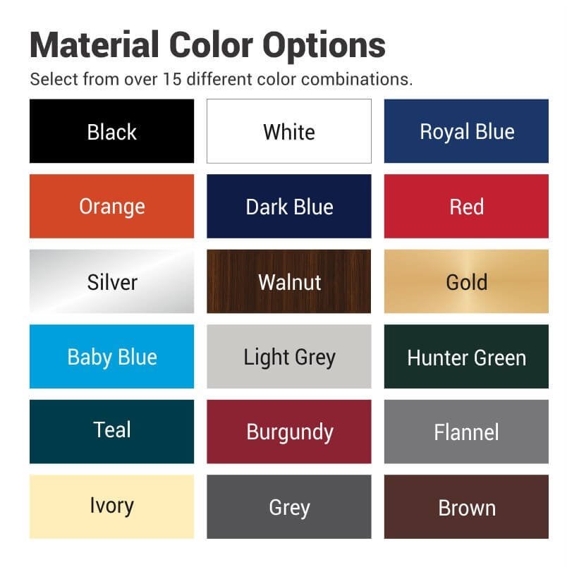 Various material color options to choose from