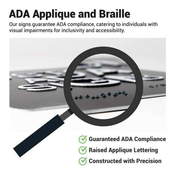 Infographic explaining the applique and braille for ADA compliance