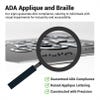 Infographic explaining the applique and braille for ADA compliance