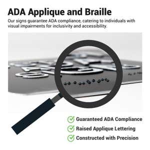 Close up on the raised text and Grade 2 Braille