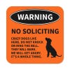 No soliciting dog warning sign with dog icon with bold text reading: “Crazy dogs live here. Do not knock or ring the bell"