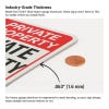 The thickness of the aluminum sign compared to a penny being 1.6 mm thick