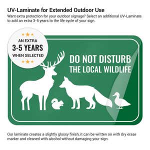 The lamination on an aluminum sign keeps it vibrant and allows you to write on it with dry erase markers