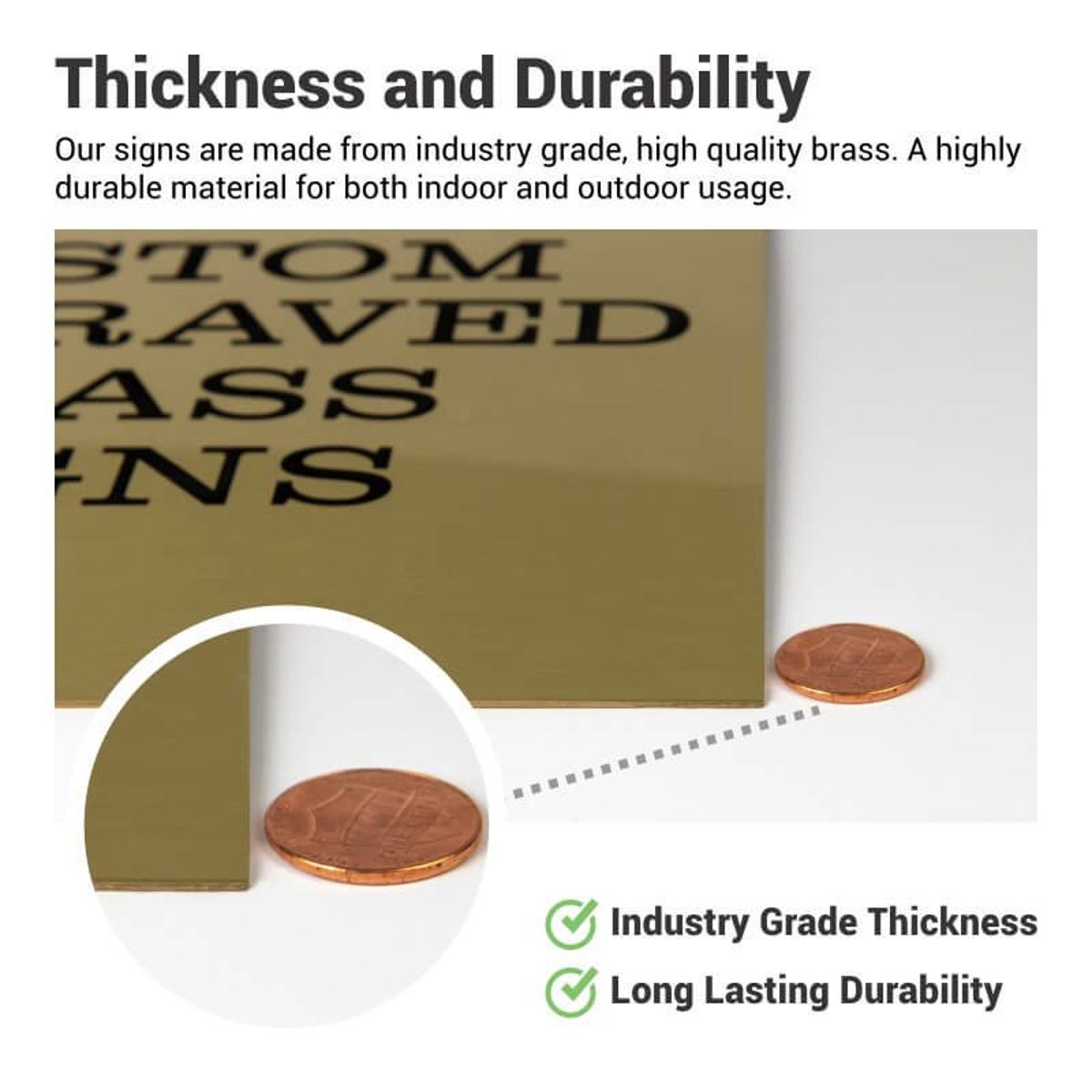 Infographic showing the thickness and durability of brass signs