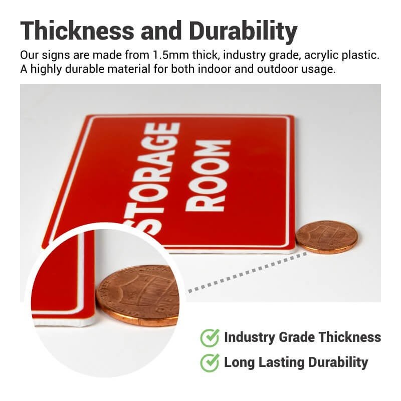 The 1/16th-inch thickness of an engraved plastic sign compared to a penny