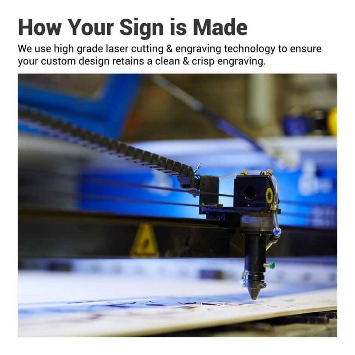 Infographic explaining the process of laser engraving the plastic signs