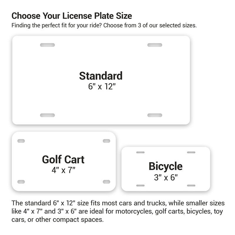 The size difference between the 6x12, 4x7, and 3x6 license plates