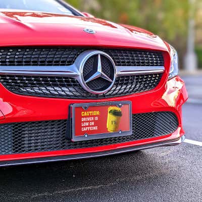 Caution Low On Caffeine - Funny Front License Plate - alternate view