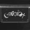 A close up of the Coexist front license plate on a black car