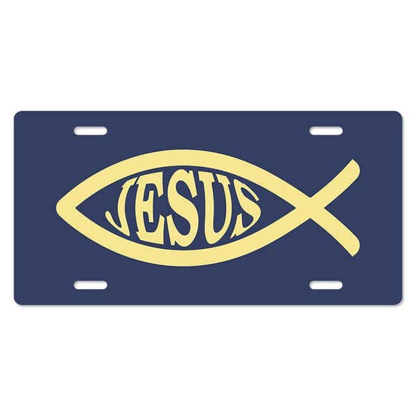 Jesus Fish Ichthys Symbol - Religious Front License Plate