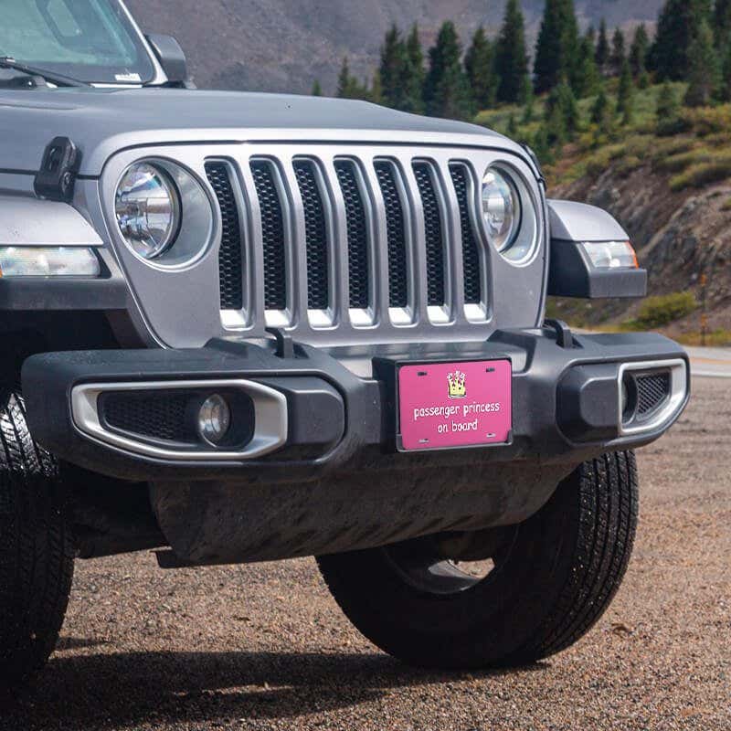 Passenger Princess front license plate on a Jeep