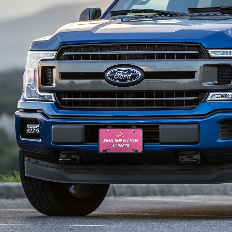 Passenger Princess front license plate on a blue truck