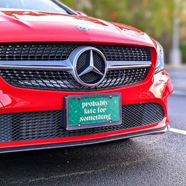 Probably Late front license plate on a red car