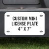 Custom Mini License Plate for Golf Carts 4x7 Shown on a Gold Cart