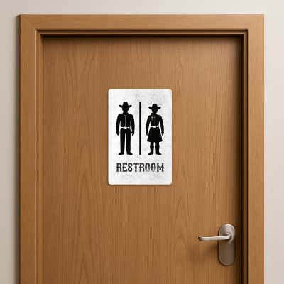 Funny Bathroom Sign Cute Cowboy Restroom - alternate view