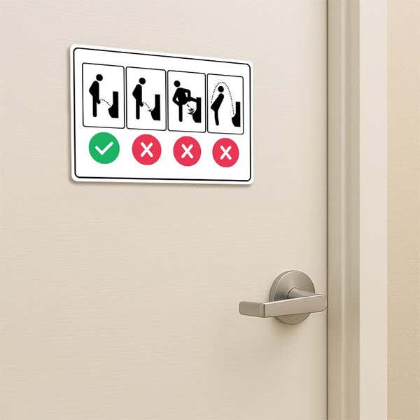 Proper Men’s Bathroom Use Funny Sign on a bathroom stall door