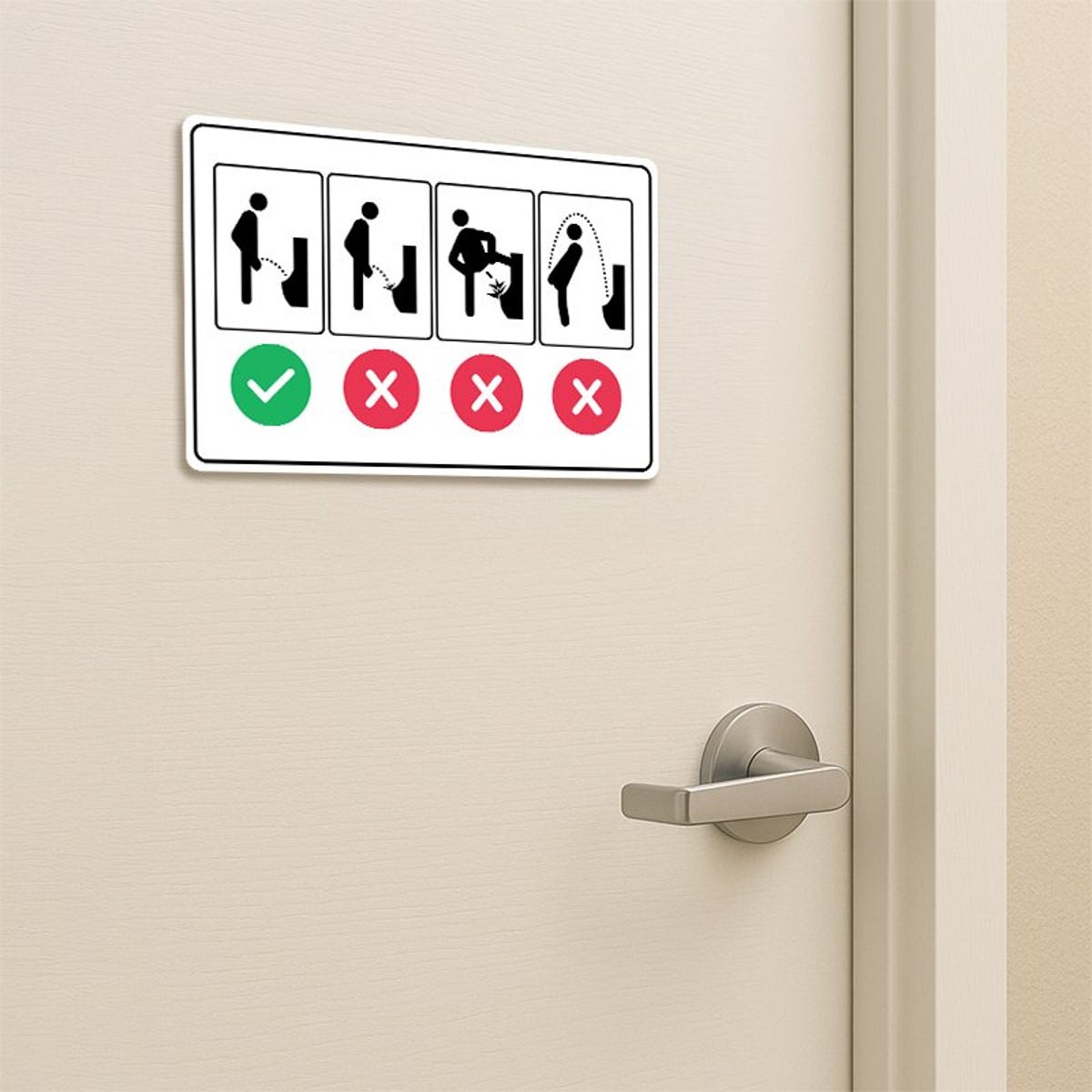 Proper Men’s Bathroom Use Funny Sign on a bathroom stall door