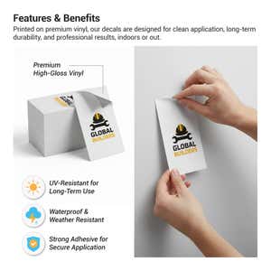 The features and benefits of the premium vinyl decals such as weatherproof, UV resistant, and strong adhesive