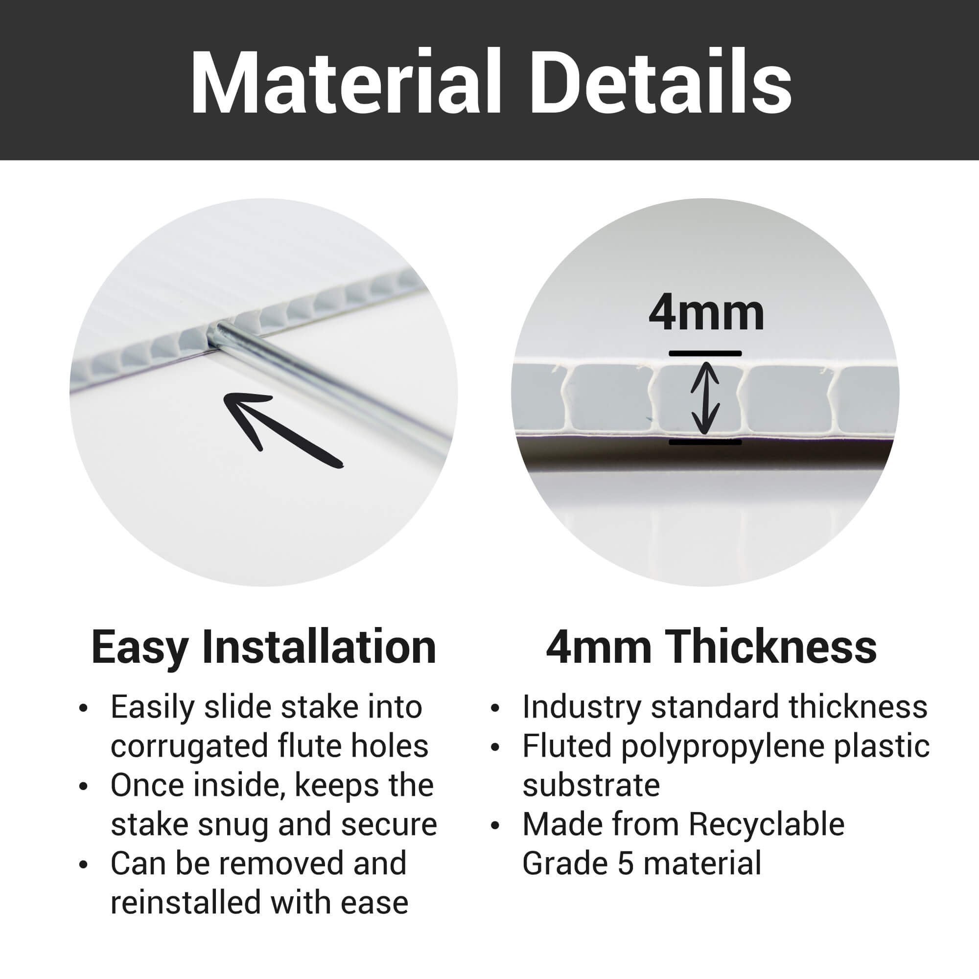 Corrugated sign details - 4mm thickness and easy installation