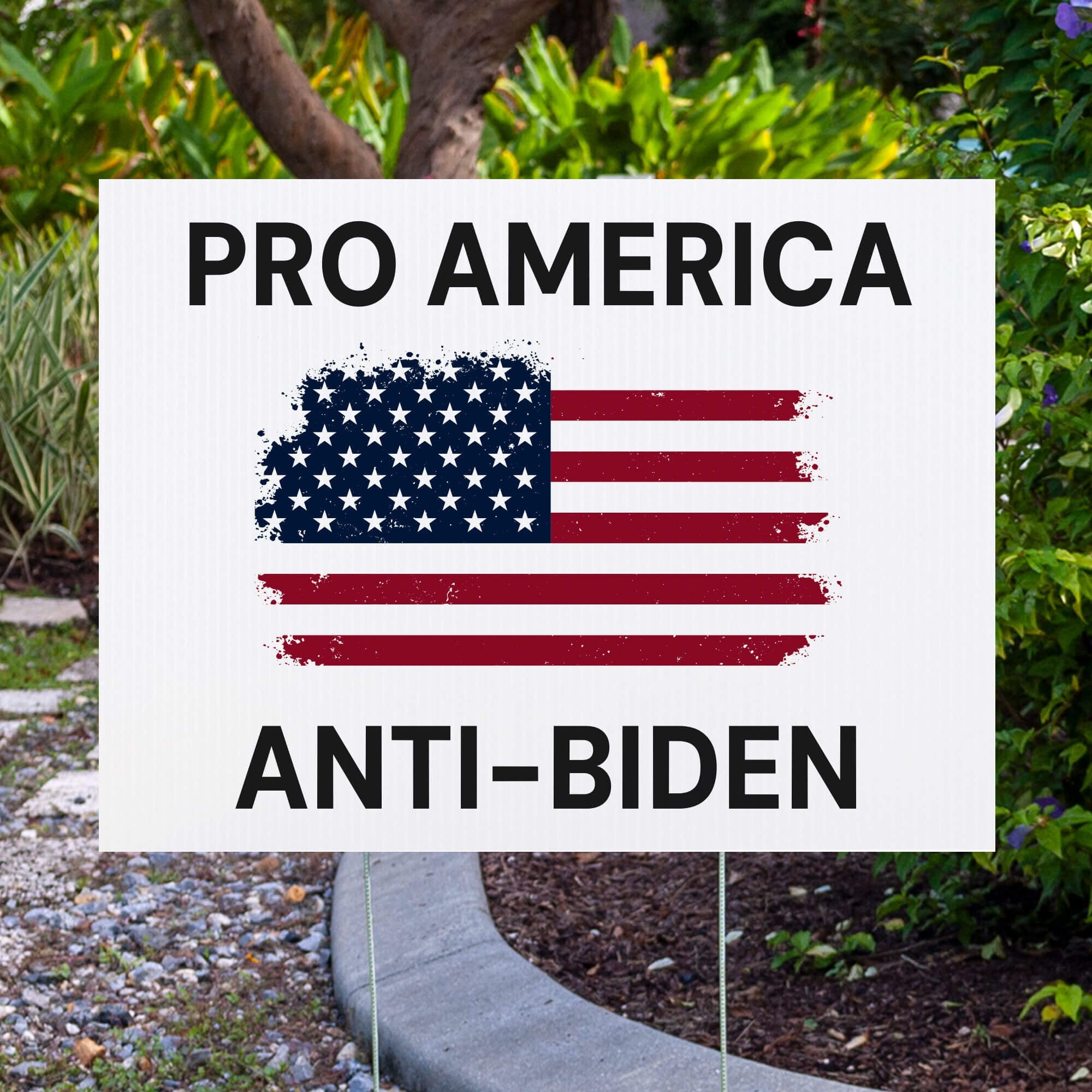 Pro America Anti-Biden Yard Sign Next to Pavement
