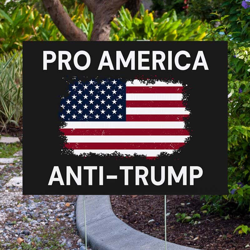 Pro America Anti-Trump Yard Sign Next to Pavement