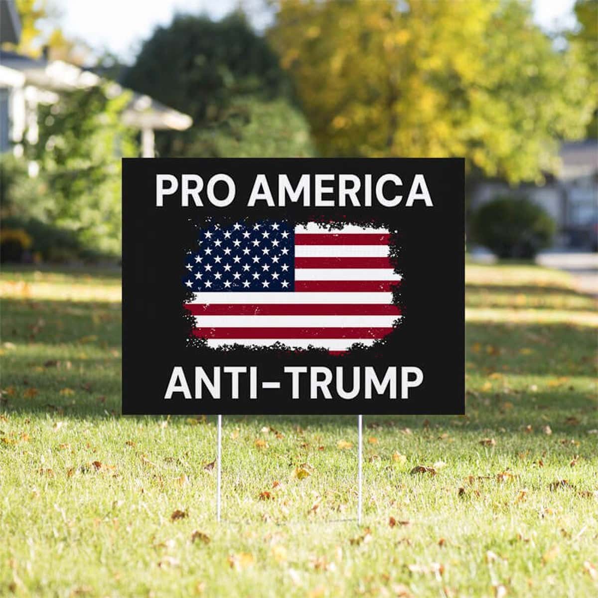Pro America Anti-Trump Yard Sign in a Sunny Yard