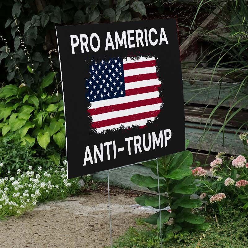 Pro America Anti-Trump Yard Sign Next to Stairs