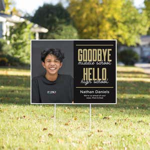 Goodbye middle school graduation yard sign displayed in a yard