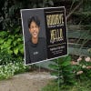 Goodbye middle school graduation yard sign displayed next to stairs