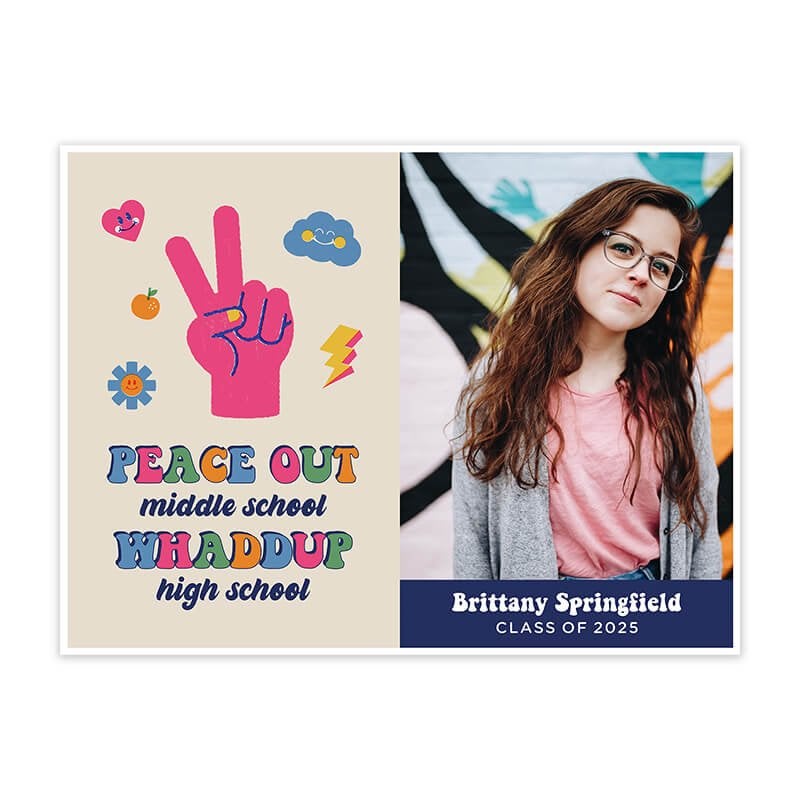 Custom middle school graduation yard sign with colorful design and custom photo