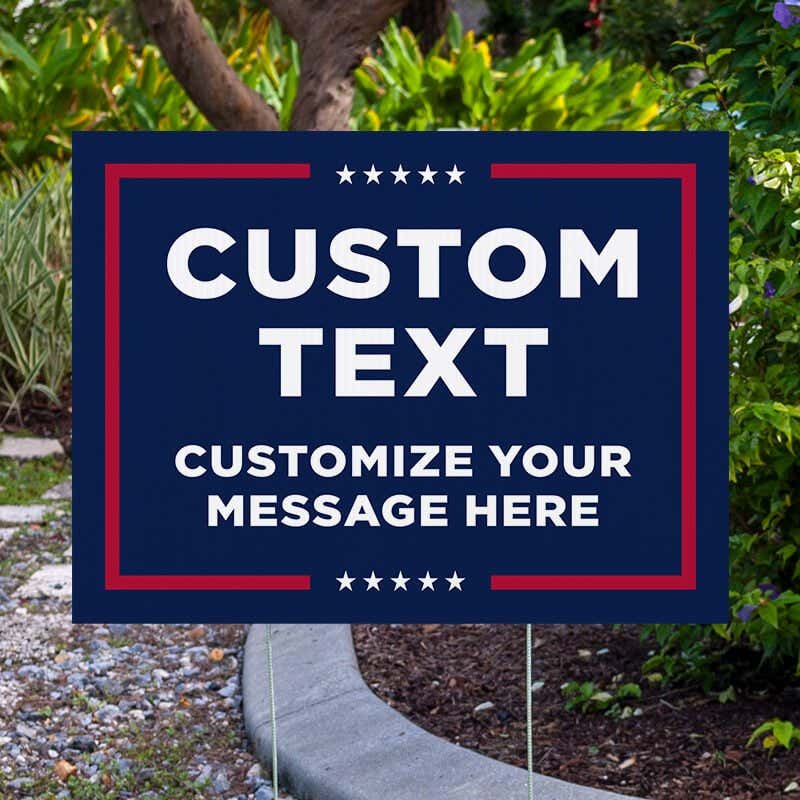 Custom Text Trump Yard Sign Next to Pavement