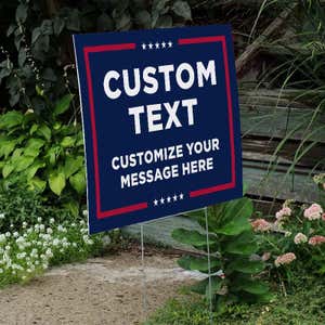 Custom Text Trump Yard Sign Next to Stairs