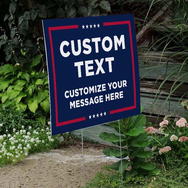 Custom Text Trump Yard Sign Next to Stairs