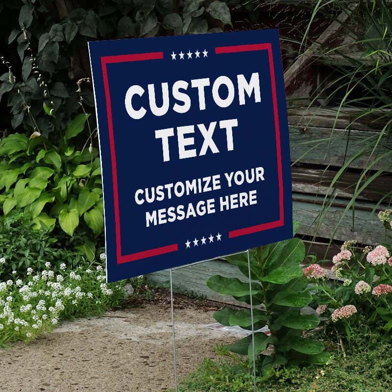 Custom Text Trump Yard Sign Next to Stairs