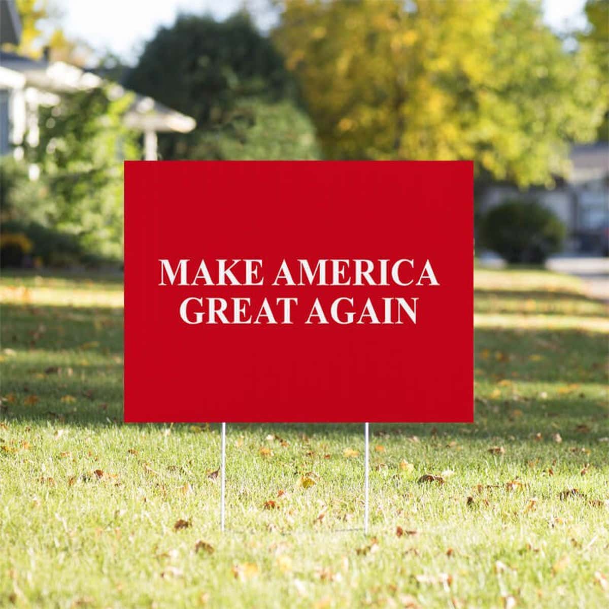 Maga yard sign in a sunny yard