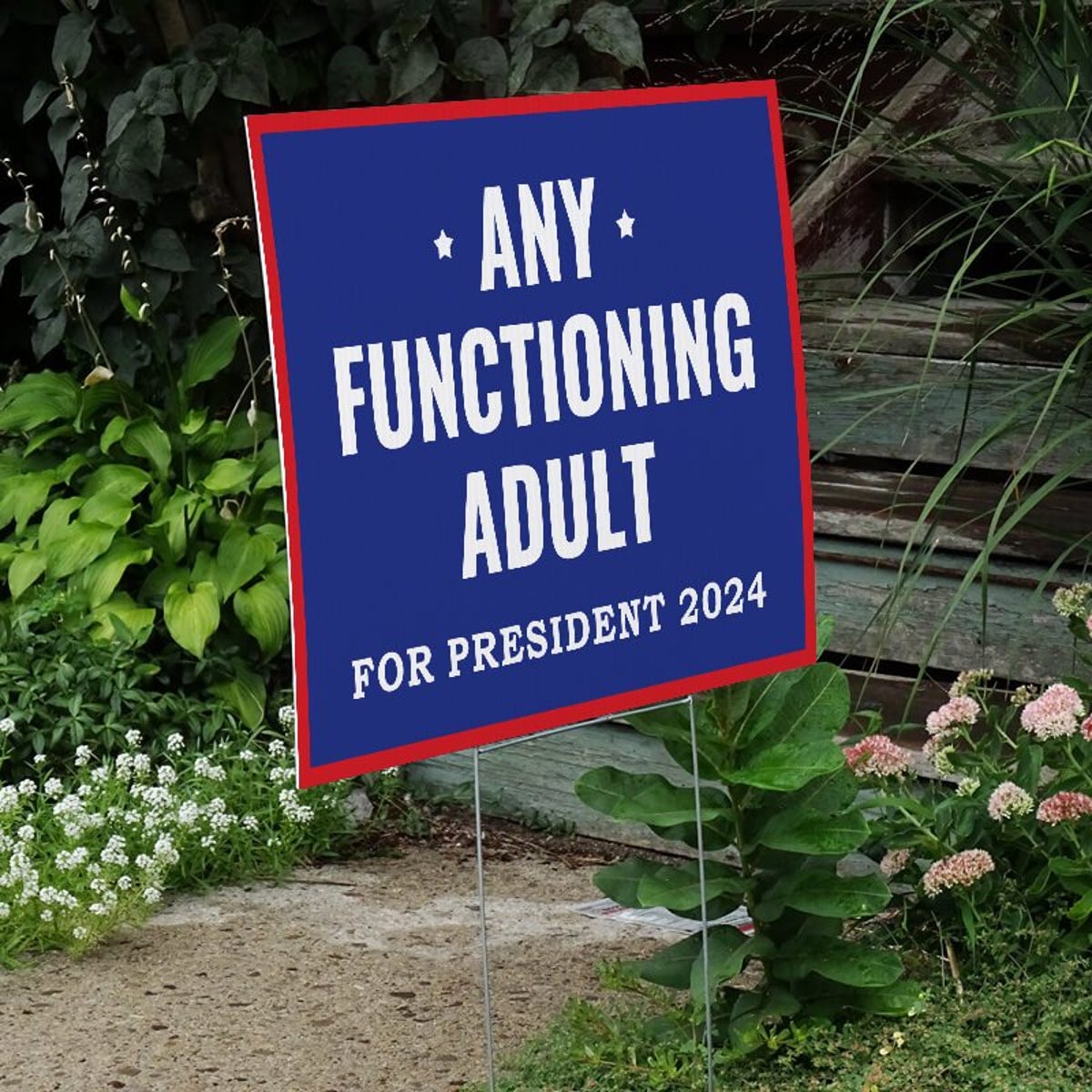 Any Functioning Adult Yard Sign Next to Stairs