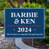 Barbie and Ken Funny Political Yard Sign Next to Pavement